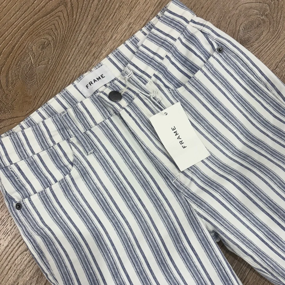 FRAME Le High Flare Jeans 27‎ NWT White Blue Stripe High Rise